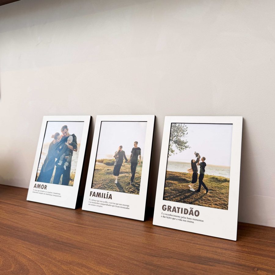 Kit 3 Quadros Amor, Família e Gratidão